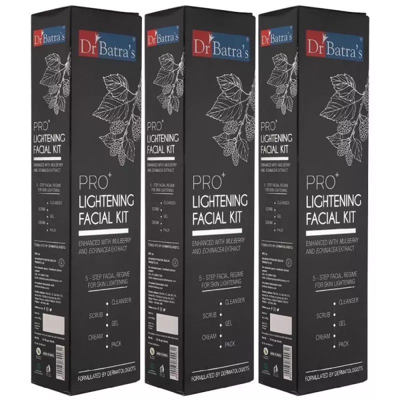 Dr Batras Pro Plus Lightening Facial Kit (Facial Pack 50g + Scrub 50g + Cleanser 50g + Gel 50g + Massage Cream 50g) (1Pack, Pack of 3)