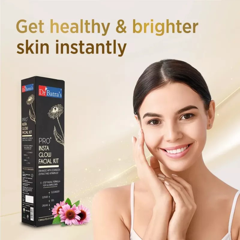 Dr Batras Pro Plus Insta Glow Facial Kit (Facial Pack 50g + Scrub 50g + Cleanser 50g + Gel 50g + Massage Cream 50g) (1Pack, Pack of 2)
