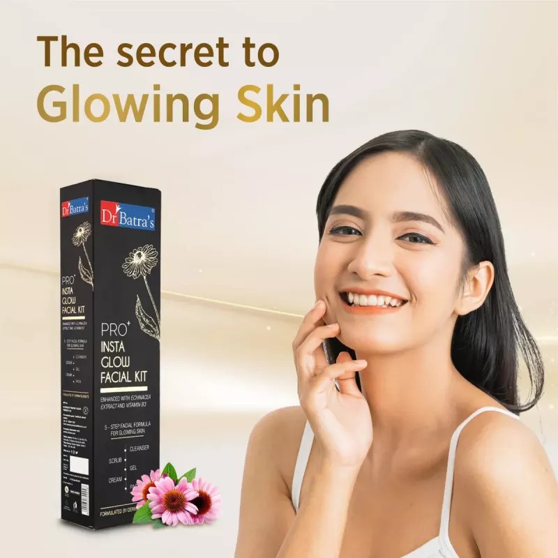 Dr Batras Pro Plus Insta Glow Facial Kit (Facial Pack 50g + Scrub 50g + Cleanser 50g + Gel 50g + Massage Cream 50g) (1Pack, Pack of 2)