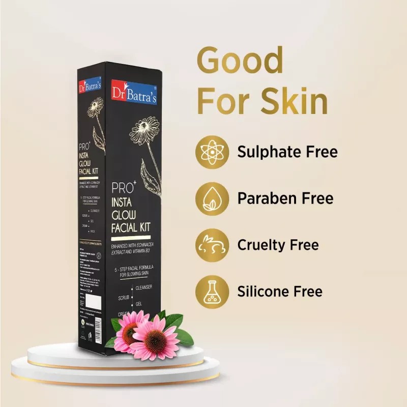 Dr Batras Pro Plus Insta Glow Facial Kit (Facial Pack 50g + Scrub 50g + Cleanser 50g + Gel 50g + Massage Cream 50g) (1Pack, Pack of 2)
