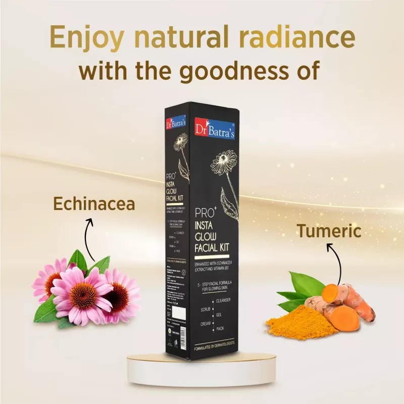 Dr Batras Pro Plus Insta Glow Facial Kit (Facial Pack 50g + Scrub 50g + Cleanser 50g + Gel 50g + Massage Cream 50g) (1Pack, Pack of 2)