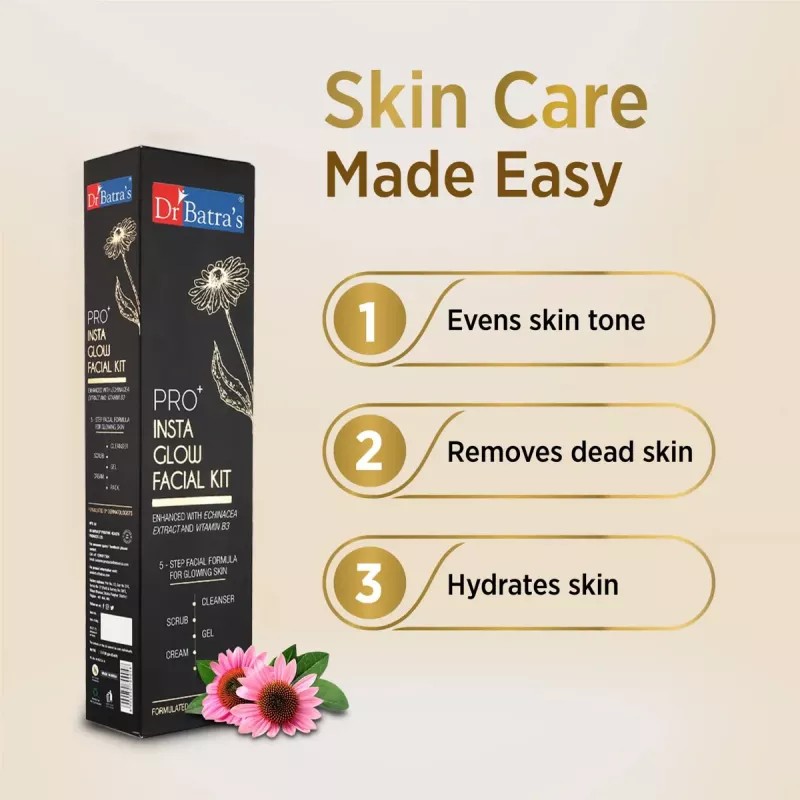 Dr Batras Pro Plus Insta Glow Facial Kit (Facial Pack 50g + Scrub 50g + Cleanser 50g + Gel 50g + Massage Cream 50g) (1Pack, Pack of 2)