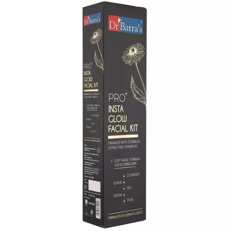 Dr Batras Pro Plus Insta Glow Facial Kit (Facial Pack 50g + Scrub 50g + Cleanser 50g + Gel 50g + Massage Cream 50g) (1Pack, Pack of 3)