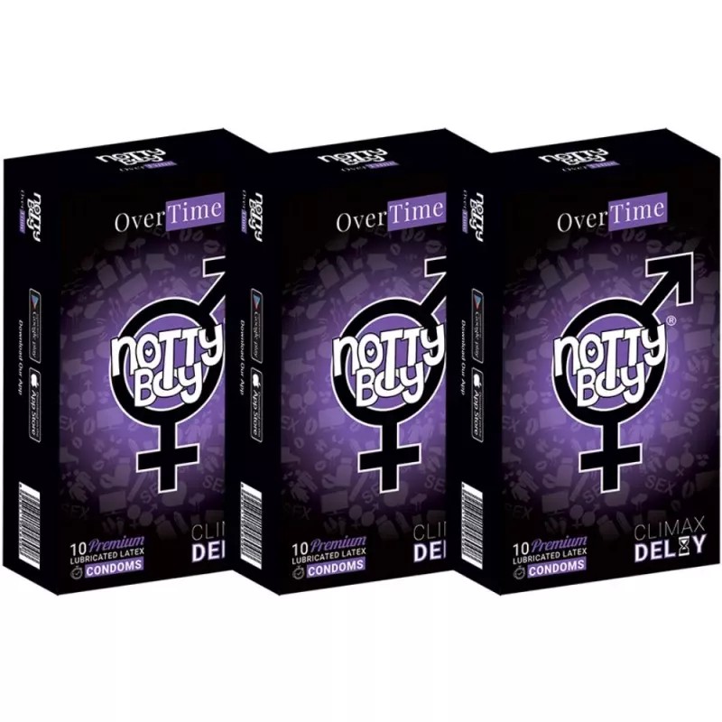 NottyBoy Overtime Lubricated Latex Climax Delay Condoms (10pcs, Pack of 3)
