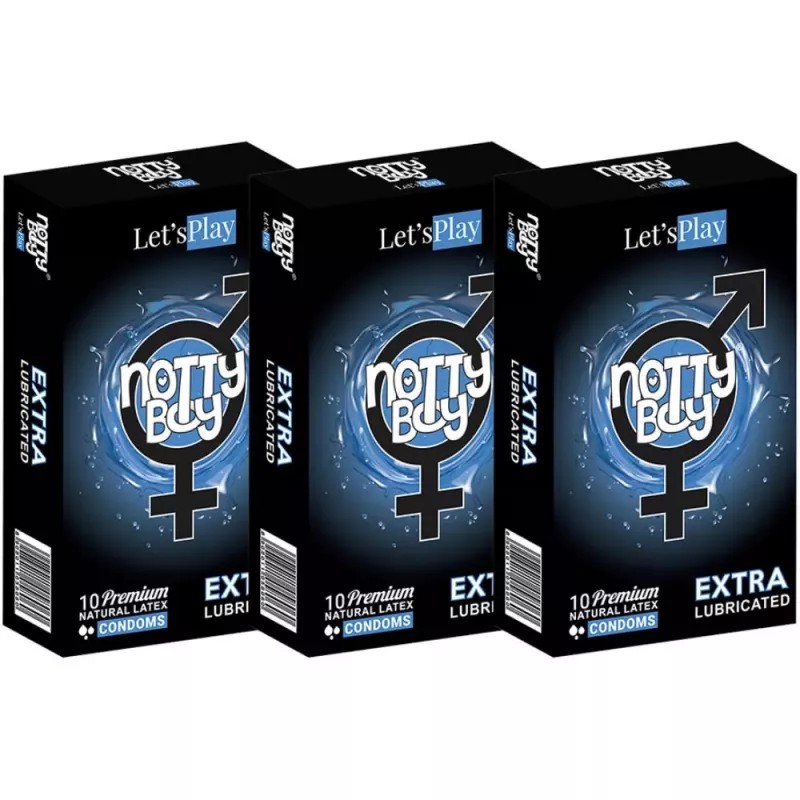 NottyBoy Let's Play Extra Lubricated Natural Latex Condoms (10pcs, Pack of 3)