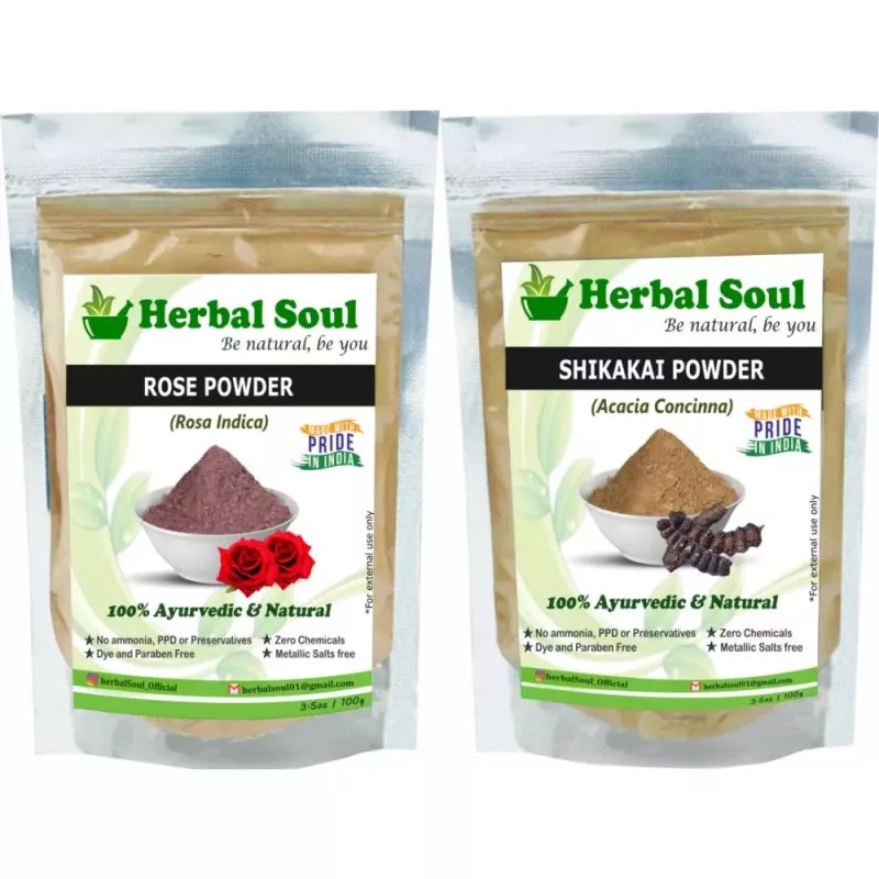 Herbal Soul Rose Petal & Shikakai Powder Combo (Each 100g) (1Pack)