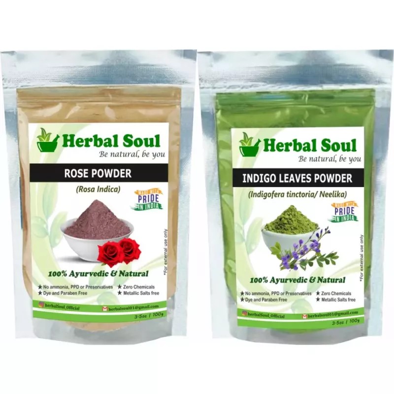 Herbal Soul Indigo Leaves & Rose Petal Powder Combo (Each 100g) (1Pack)