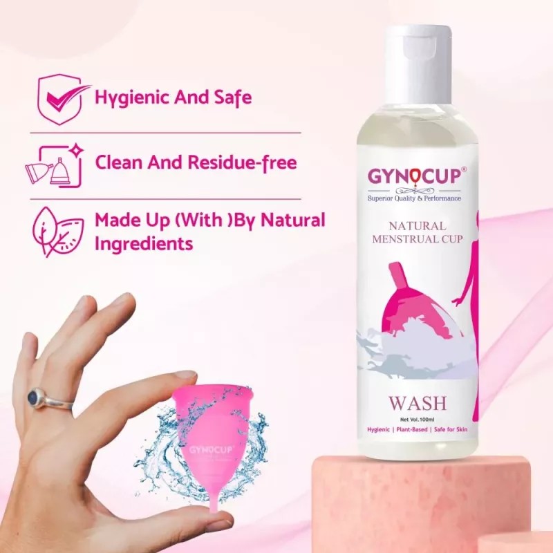 Gynocup Female Intimate Wash, Intimate Gyno Wipes, Menstrual Cup Wash & Menstrual Cup (Medium) Kit (Intimate Wash 100ml + Wipes (20cm x 15cm) 10 Pcs + Cup Wash 100ml + Cup 1Pcs) (1Pack)