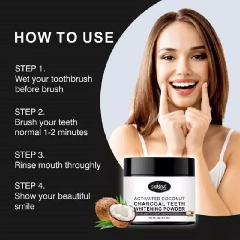 Skiura Nature Activated Coconut Charcoal Teeth Whitening Powder (50g)