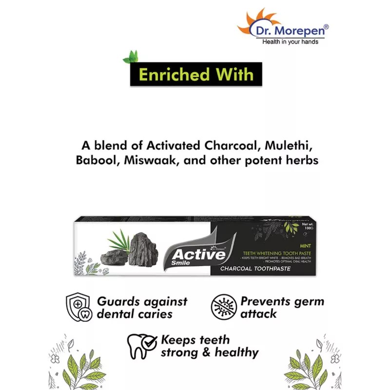 Dr Morepen Active Smile Charcoal Toothpaste (100g, Pack of 3)