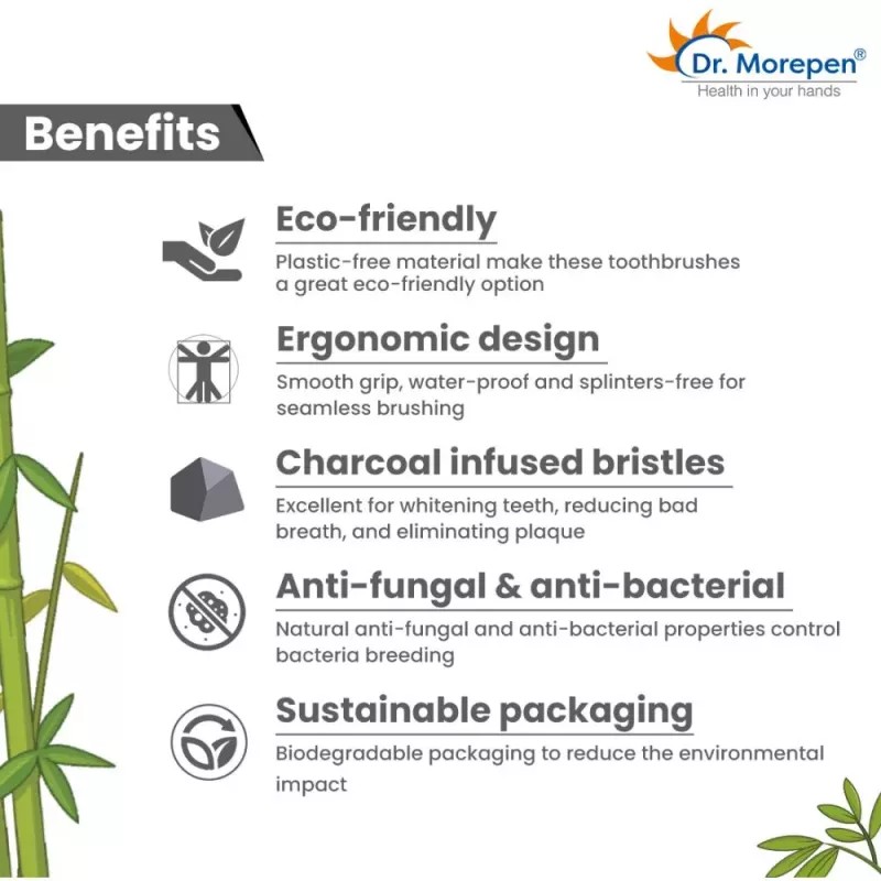 Dr Morepen Organic Bamboo Toothbrush For Adults & Kids (12 Multicolor Toothbrush) (1Pack)