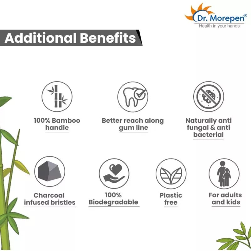 Dr Morepen Organic Bamboo Toothbrush For Adults & Kids (12 Multicolor Toothbrush) (1Pack)