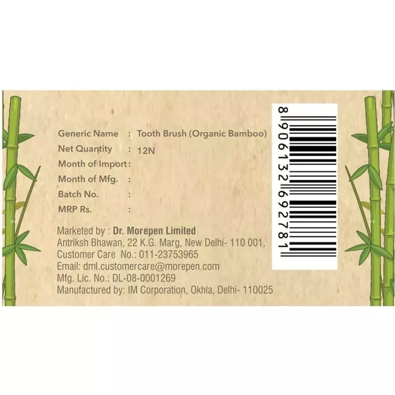 Dr Morepen Organic Bamboo Toothbrush For Adults & Kids (12 Multicolor Toothbrush) (1Pack)