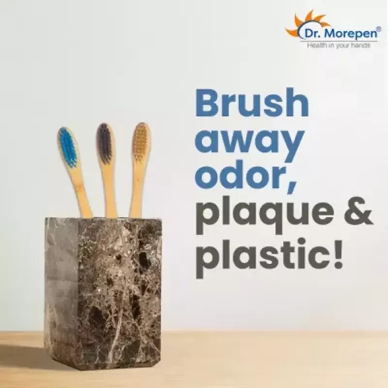 Dr Morepen Organic Bamboo Toothbrush For Adults (3 Toothbrush Blue, Brown & Charcoal) (1Pack)