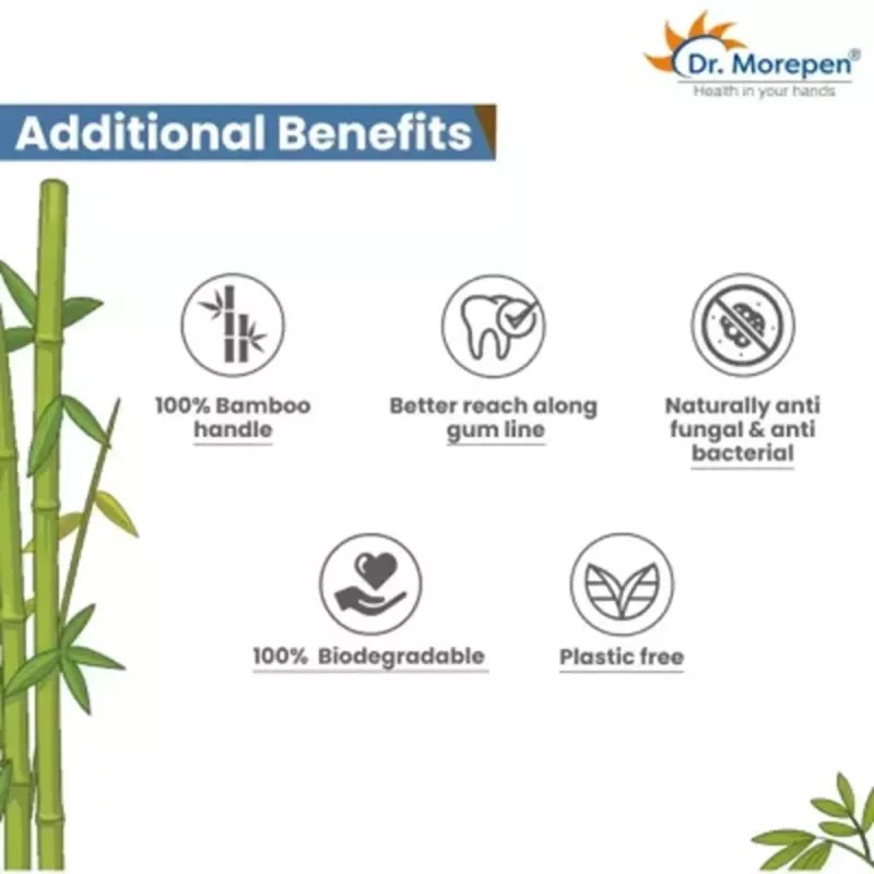 Dr Morepen Organic Bamboo Toothbrush For Adults (3 Toothbrush Blue, Brown & Charcoal) (1Pack)