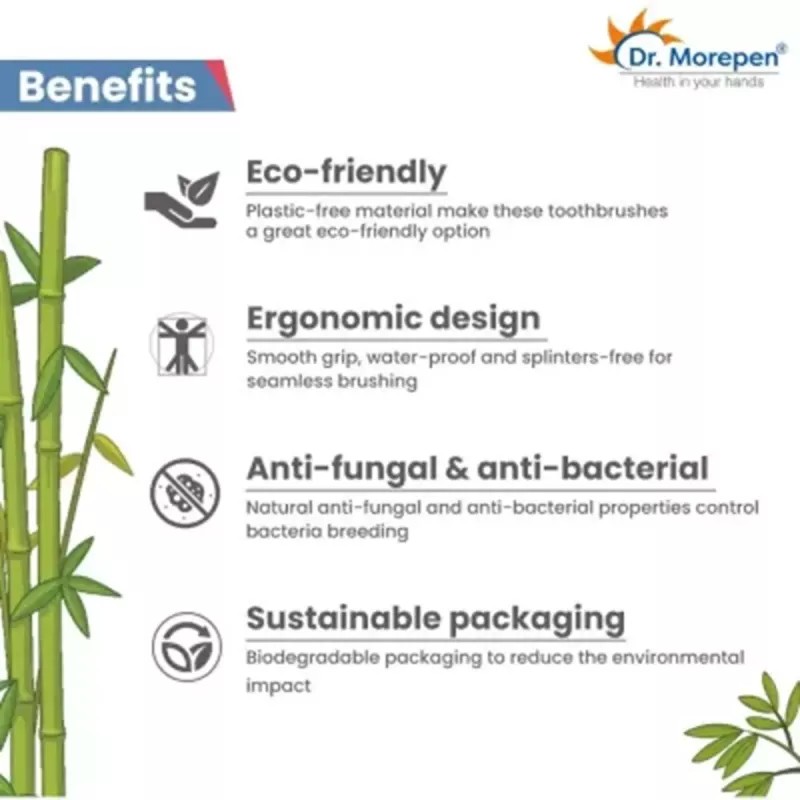 Dr Morepen Organic Bamboo Toothbrush For Adults (6 Multicolor Toothbrush) (1Pack)