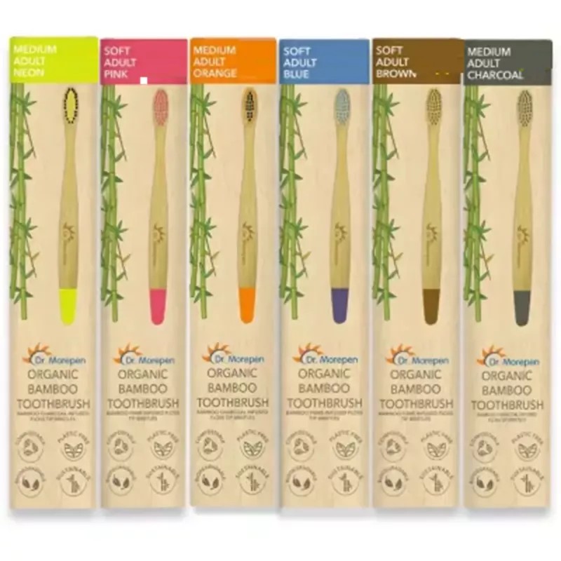 Dr Morepen Organic Bamboo Toothbrush For Adults (6 Multicolor Toothbrush) (1Pack)