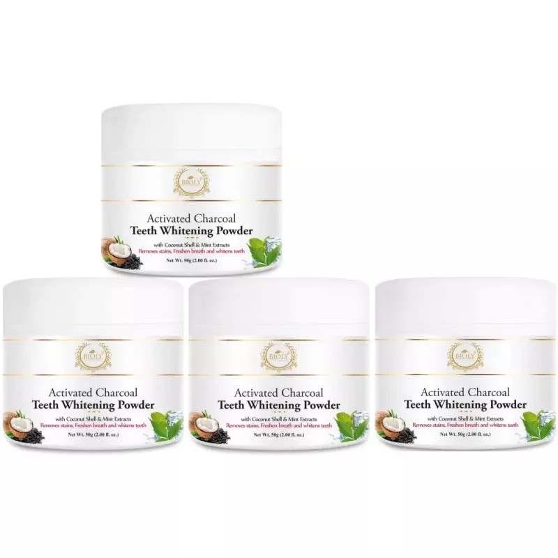 Bioly Activated Charcoal Teeth Whitening Powder (50g, Pack of 4)