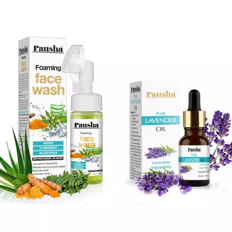 Rausha Foaming Neem Face Wash + Pure Lavender Oil (Facewash 150ml + Oil 15ml) (1Pack)