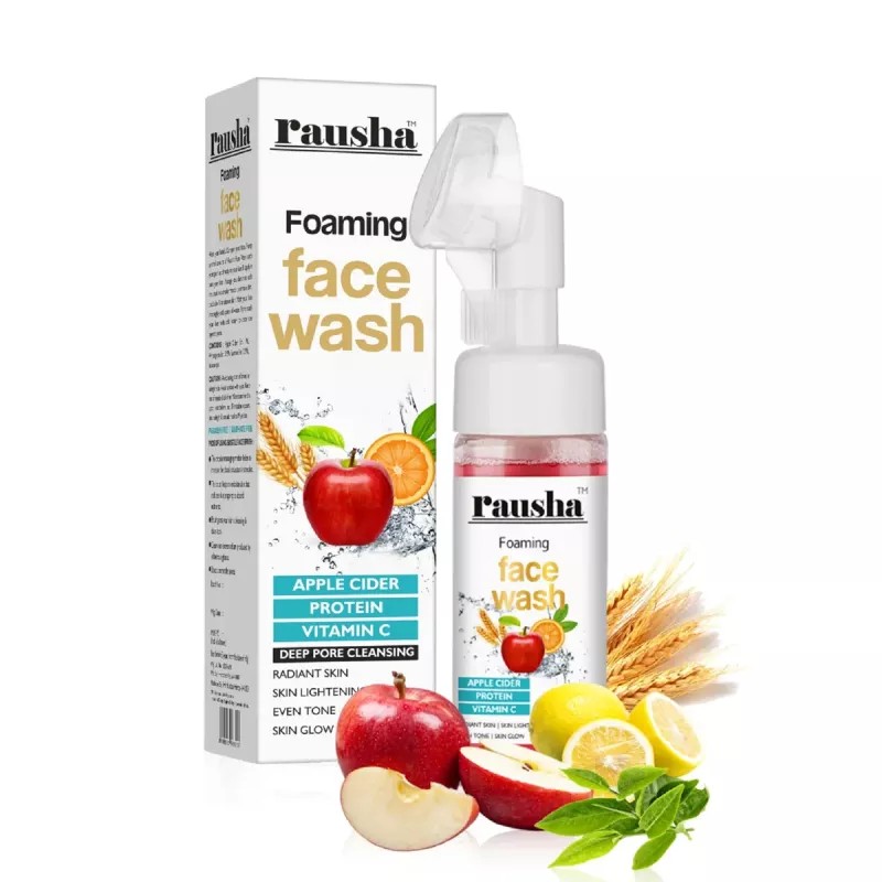 Rausha Foaming Apple Cider Face Wash + Pure Sweet Almond Oil (Face Wash 150ml + Oil 15ml) (1Pack)