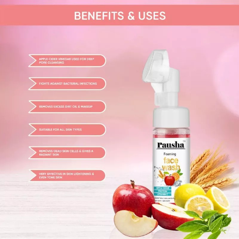 Rausha Foaming Apple Cider Face Wash + Pure Argan Oil (Face Wash 150ml + Oil 15ml) (1Pack)