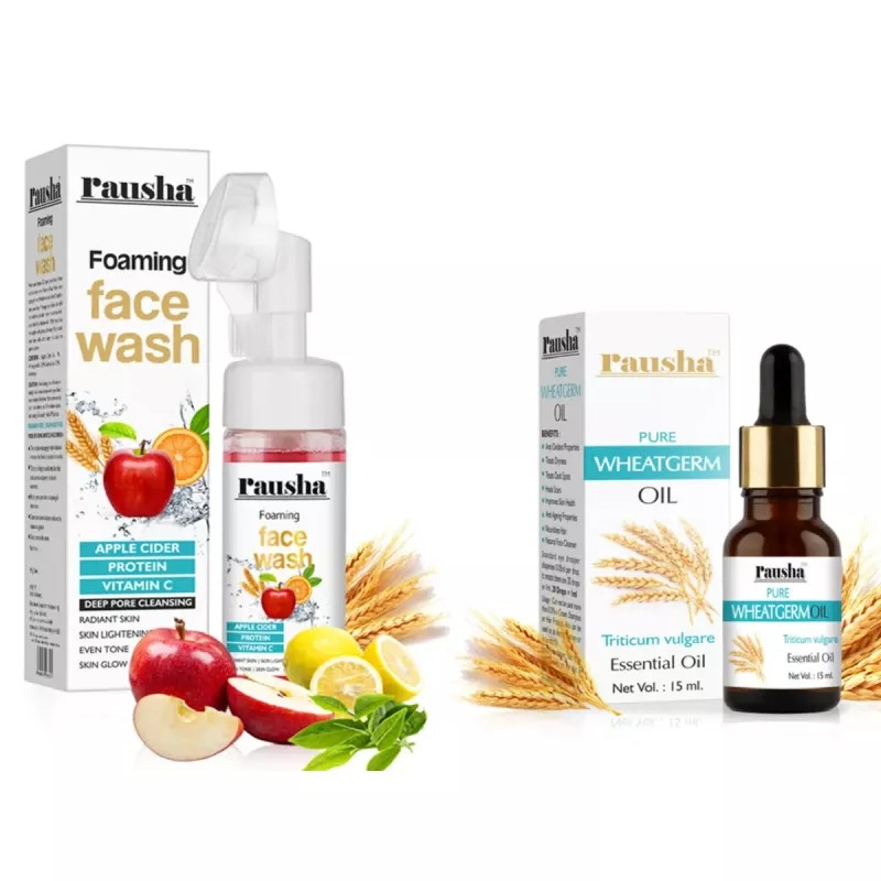 Rausha Foaming Apple Cider Face Wash + Pure Wheatgerm Oil (Face Wash 150ml + Oil 15ml) (1Pack)