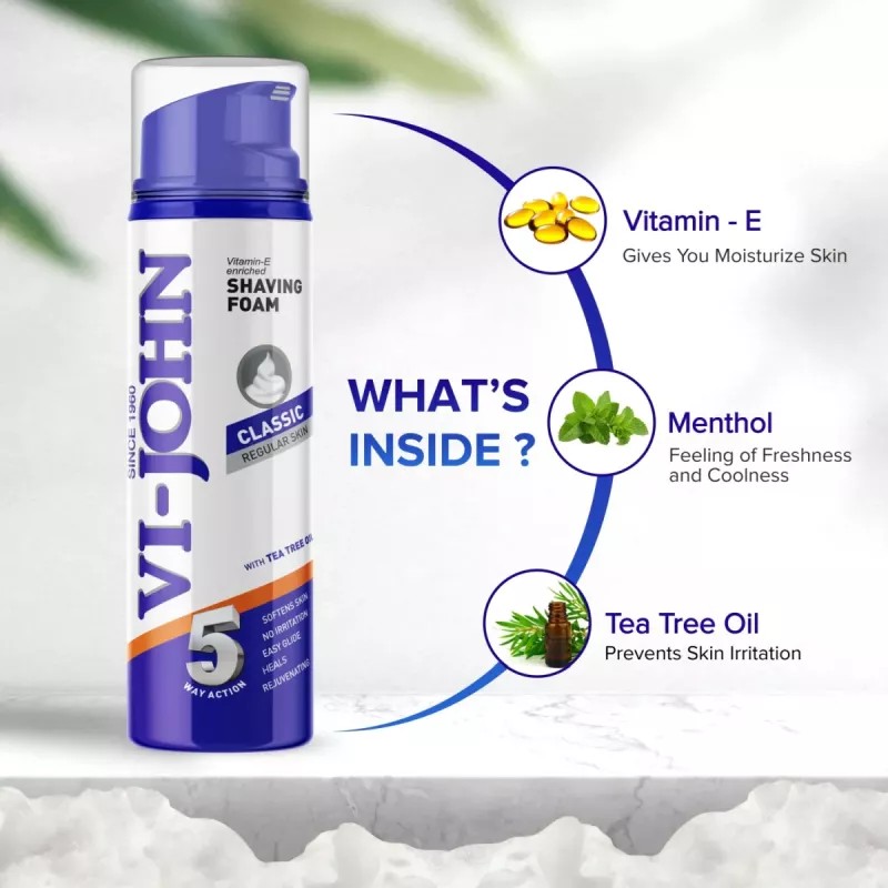 VI-John Classic Regular Skin Shaving Foam 5 Way Action (200ml)