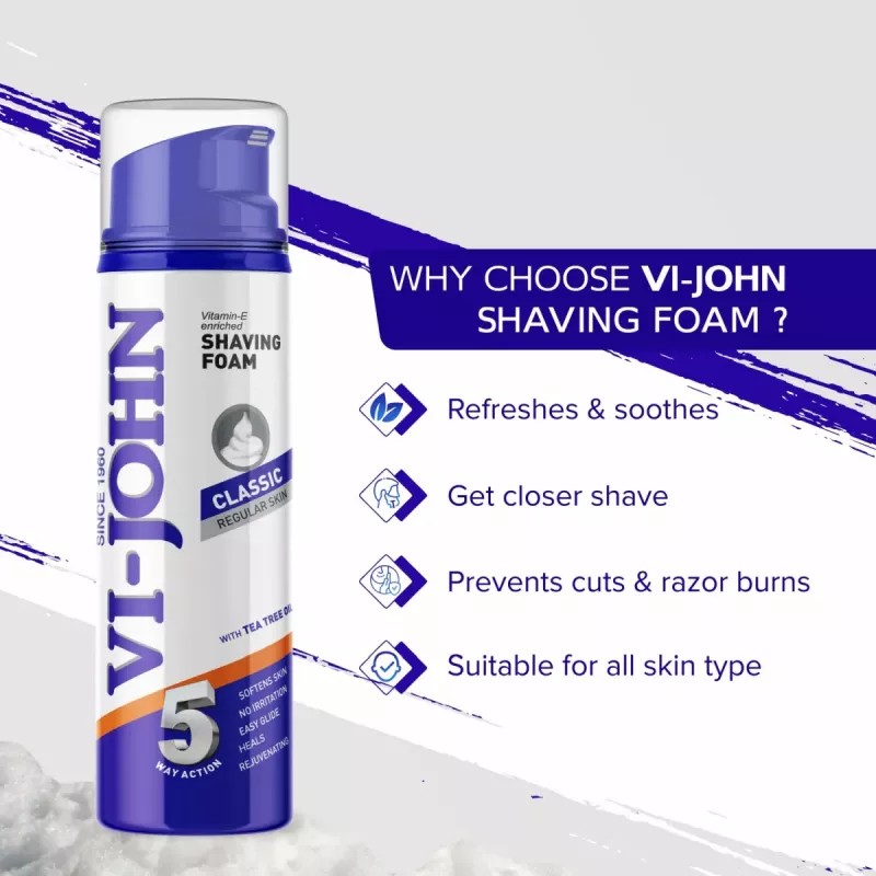 VI-John Classic Regular Skin Shaving Foam 5 Way Action (200ml)