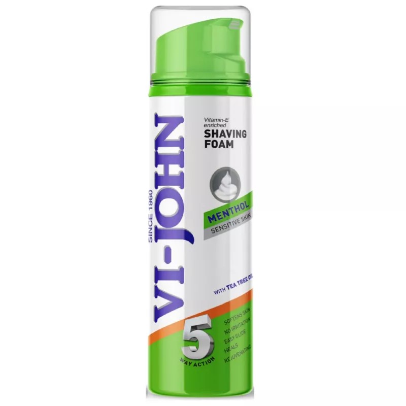 VI-John Menthol Sensitive Skin 5 Way Action Shaving Foam (200ml)