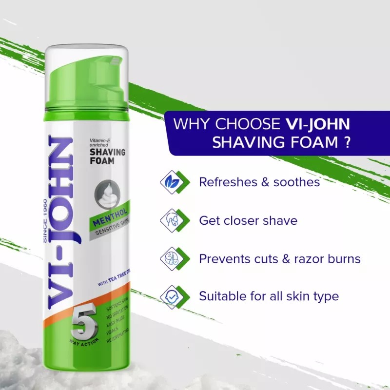 VI-John Menthol Sensitive Skin 5 Way Action Shaving Foam (200ml)