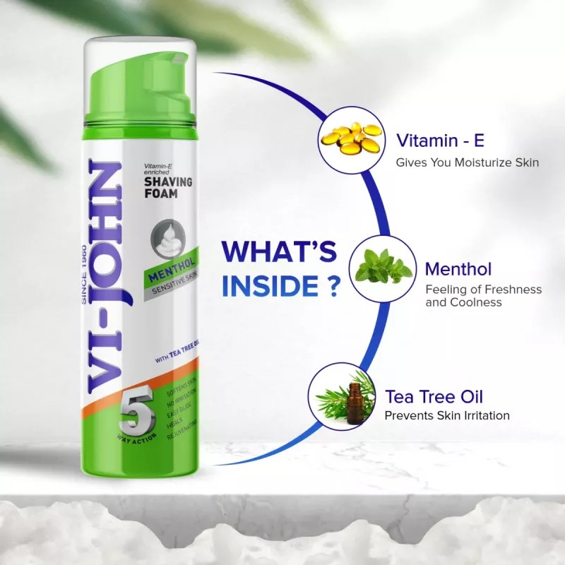 VI-John Menthol Sensitive Skin 5 Way Action Shaving Foam (200ml)