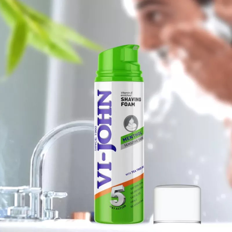 VI-John Menthol Sensitive Skin 5 Way Action Shaving Foam (200ml)
