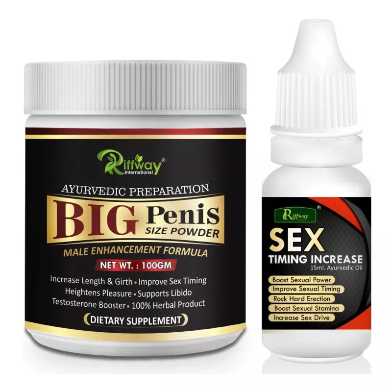Riffway Big Penis Size Powder + Sex Timing Increase Oil (100g Powder + 15ml Oil) (1Pack)