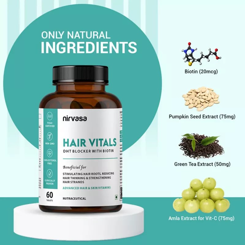 Nirvasa Hair Vitals Dht Blocker With Biotin Tablets (60tab)