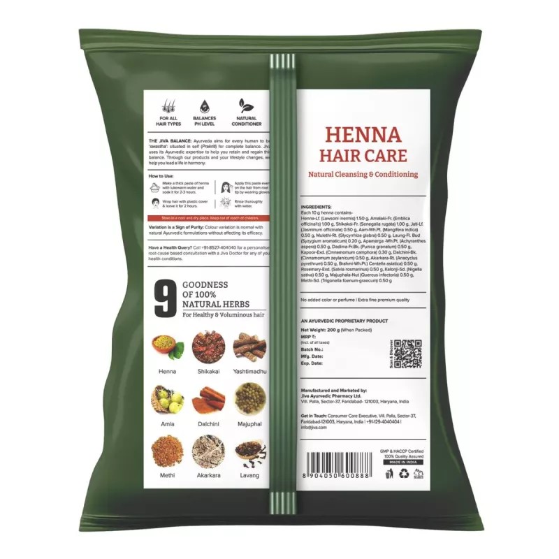 Jiva Ayurveda Henna Hair Care Powder (200g, Pack of 4)