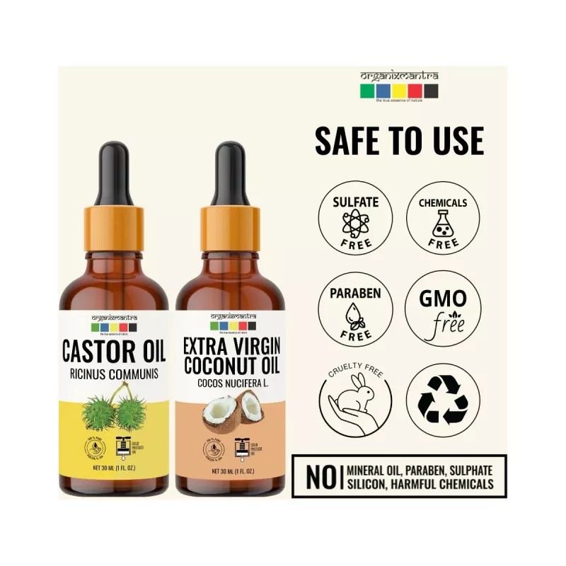 Organix Mantra Extra Virgin Coconut Oil + Castor Oil (Each 30ml) (1Pack)