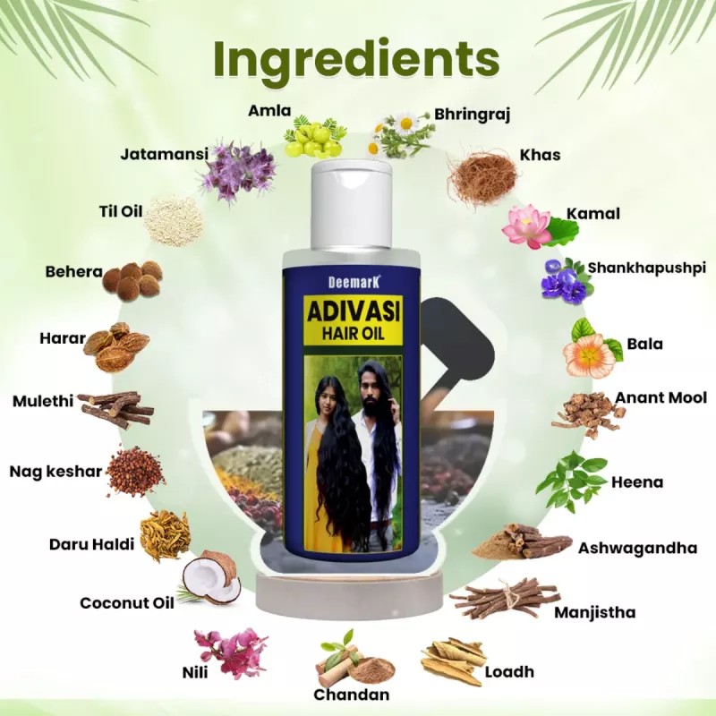 Deemark Adivasi Hair Oil Long & Shiny (100ml, Pack of 4)
