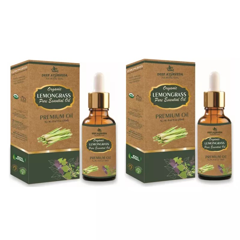Deep Ayurveda Organic Lemongrass Pure Essential Oil (20ml, Pack of 2)