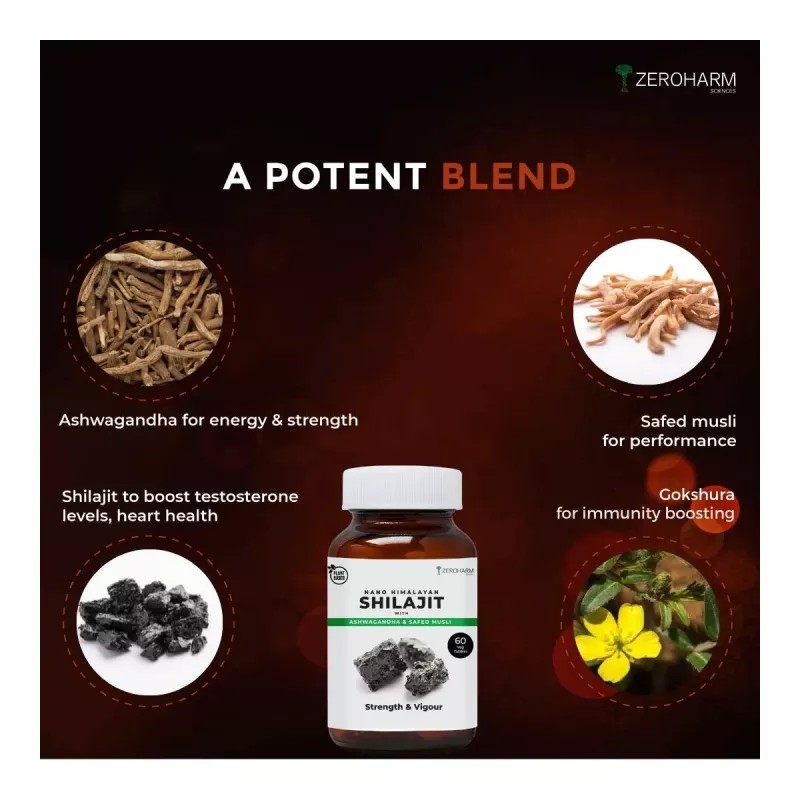 Zeroharm Shilajit, Ashwagandha, Safed Musli (60tab)