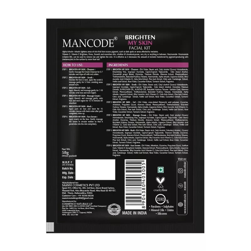 Mancode Brighten My Skin Facial Kit For Men (58g)