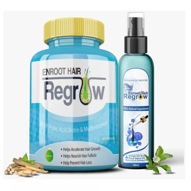 Divya Shree Enroot Hair Regrow & Enroot Hair Regrow Oil Combo (60 Capsule +100 Oil) (1Pack)