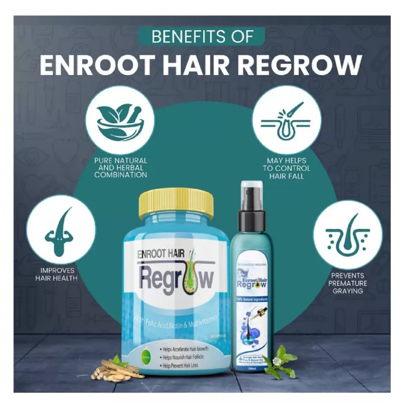 Divya Shree Enroot Hair Regrow & Enroot Hair Regrow Oil Combo (60 Capsule +100 Oil) (1Pack)