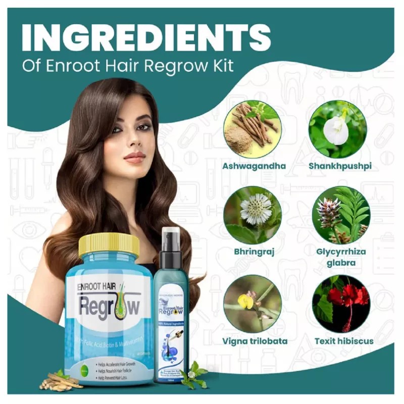 Divya Shree Enroot Hair Regrow & Enroot Hair Regrow Oil Combo (60 Capsule +100 Oil) (1Pack)