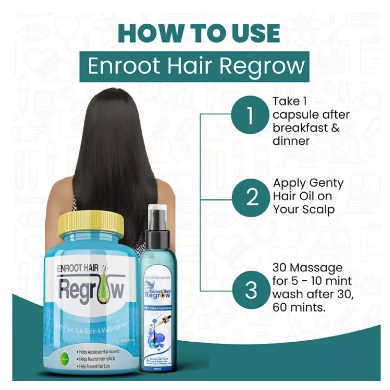 Divya Shree Enroot Hair Regrow & Enroot Hair Regrow Oil Combo (60 Capsule +100 Oil) (1Pack)