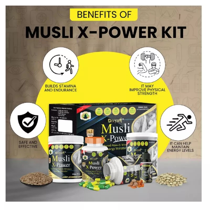 Divya Shree Musli X-Power Kit (150g Powder +200g Prash + 60Capsule +30ml Oil) (1Kit)