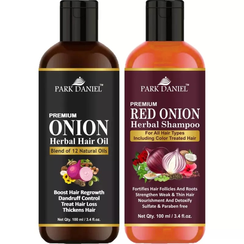 Park Daniel Premium Onion Herbal Hair Oil + Red Onion Herbal Shampoo Combo (100ml Each) (1Pack)