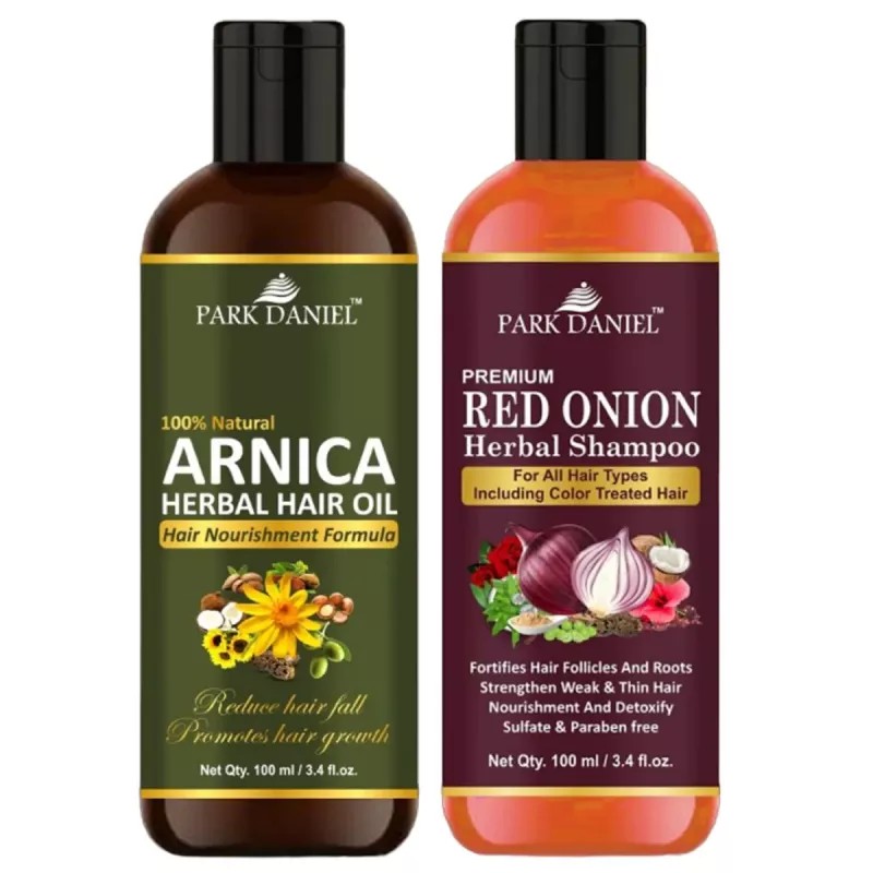 Park Daniel 100% Natural Arnica Herbal Hair Oil + Red Onion Herbal Shampoo Combo (100ml Each) (1Pack)