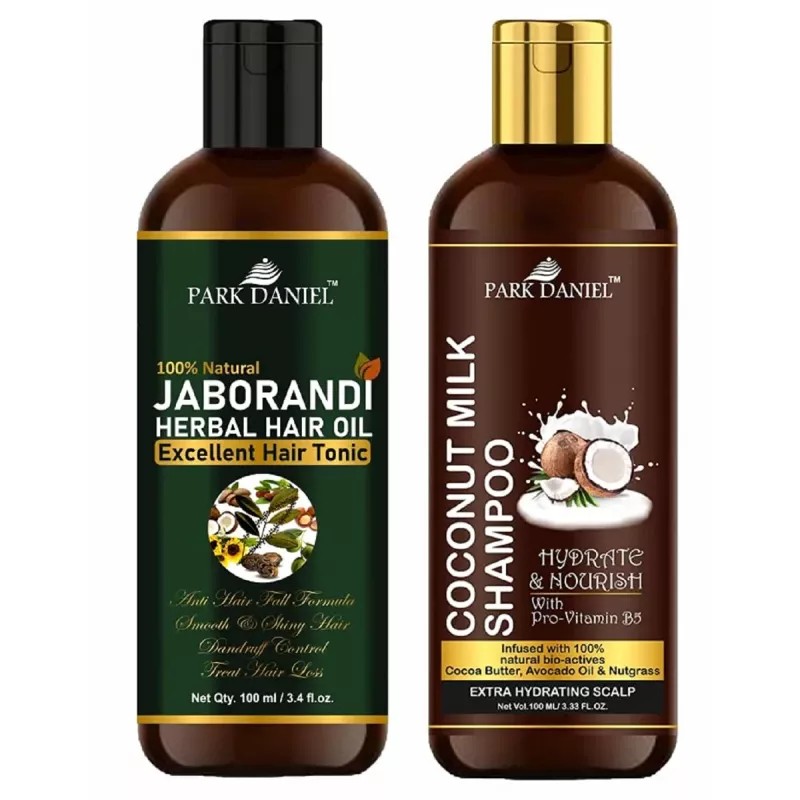 Park Daniel 100% Natural Jaborandi Herbal Hair Oil + Coconut Milk Shampoo Combo (100ml Each) (1Pack)