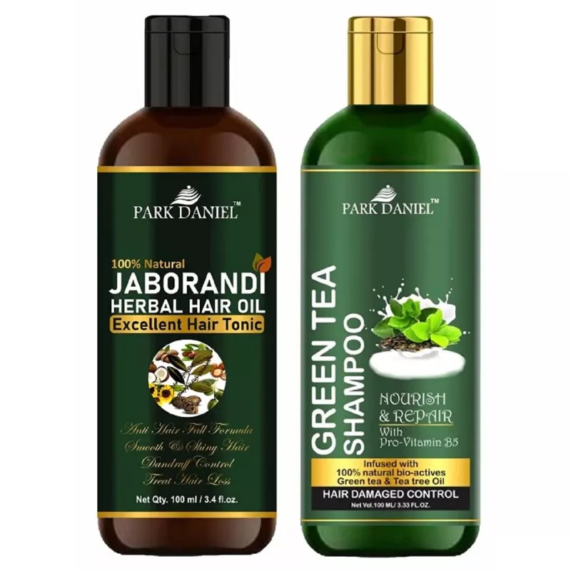 Park Daniel 100% Natural Jaborandi Herbal Hair Oil + Green Tea Shampoo Combo (100ml Each) (1Pack)