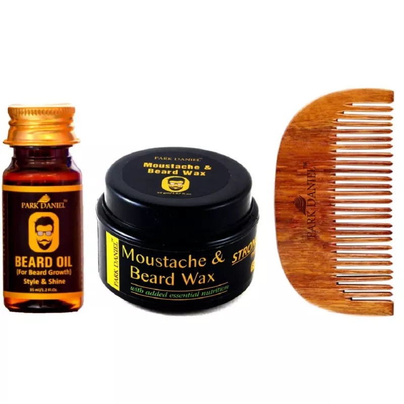 Park Daniel Beard Oil + Moustache & Beard Wax + Wooden Beard Comb (Oil 35ml + Wax 50g + Comb 1Pcs) (1Pack)